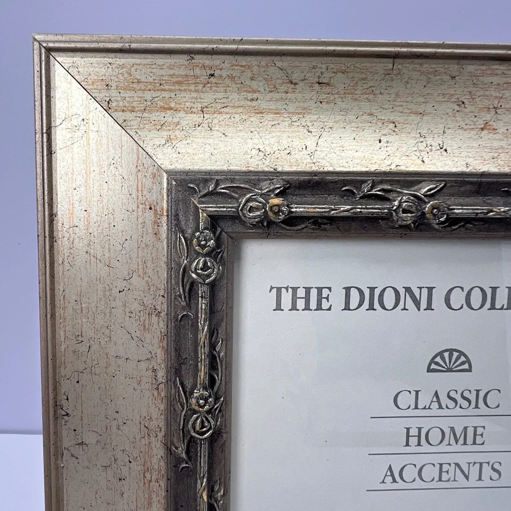 Champagne Silver Square Frame 5x5 Photo Floral Border Ornate Classic Shabby Chic